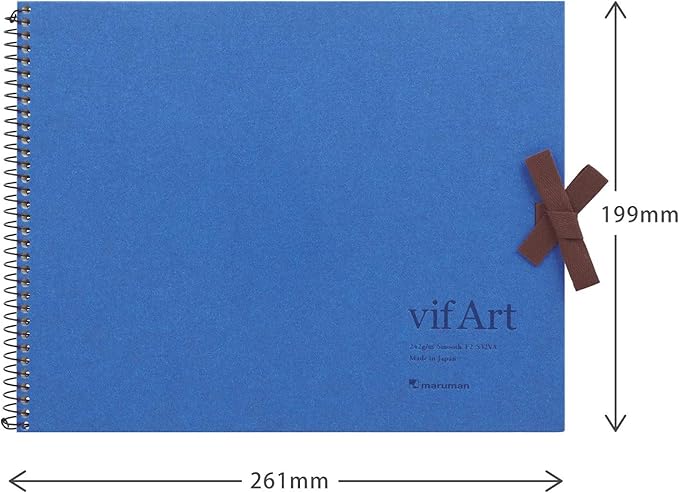 Maruman VifArt Watercolor Artbook- Premium Fine Watercolor Paper, Natural White, F2, 7.83" x 10.28", 15 Sheets/ 30 Pages, Reinforced Cover Sketchbook for Watercolor & Mixed Media, Blue