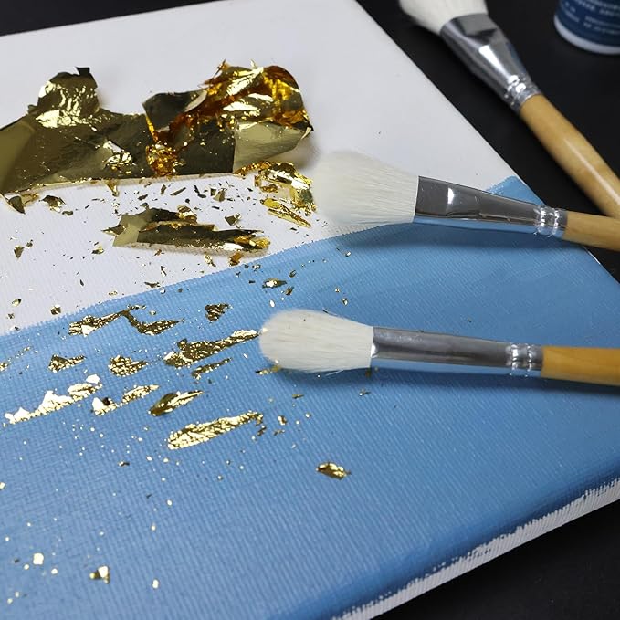 Gilding Brush Set, 7 Pieces Versatile Goat Hair Blending Mop Brushes for Acrylic Painting Wartercolor Foil Gold Leaf Flakes Sheets