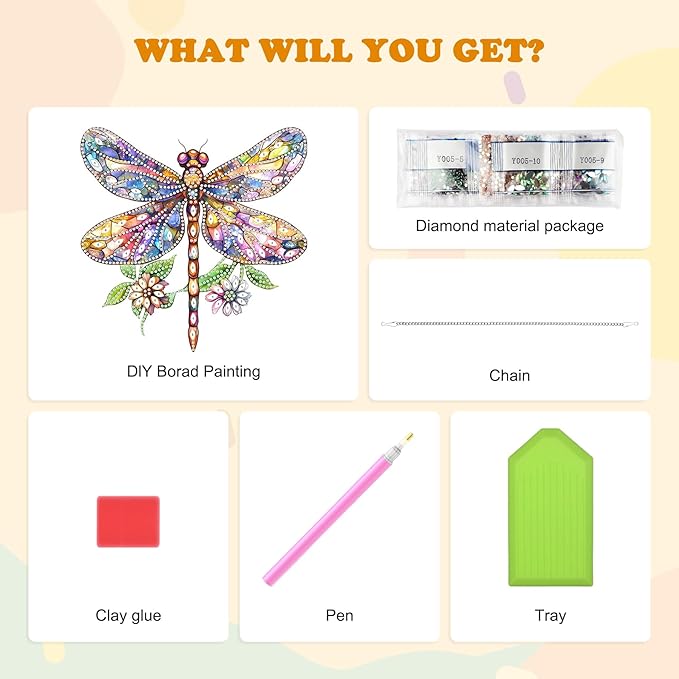 HEIBAGO Dragonfly Hanging Diamond Art Kits for Adults, Special Shaped Crystal Diamond Painting Ornament Kit, DIY Double-Sided Pattern Window Pendant Gem Art Kit for Home Wall Decor 8.3x8.3inch
