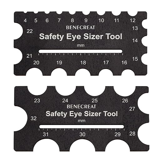 BENECREAT 2Pcs Wooden Safety Eyes Sizer Tool, 4~32mm Diameter Measuring Ruler, Crochet Tool for DIY Craft, Plush Bear Eye Installation, Doll Making, 3x6.3inch