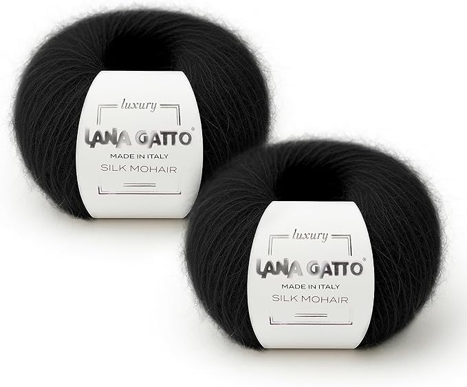 Silk Mohair Yarn for Knitting – Lace Weight Mohair Yarn with Silk, Made in Italy – Black-6037, 2 Skeins