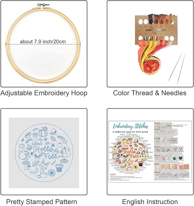 Louise Maelys Fall Embroidery Kits for Beginners,Cross Stitch kit for Adults,DIY Needlepoint for Starters,Including Cloth with Autumn Pattern,Hoop,Instruction and Threads