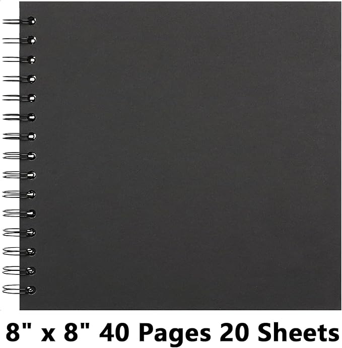 8X8 Inch DIY Scrapbook Photo Album, Kraft Blank Paper Scrap Book 40 Pages Memory Book for Wedding Family, Black