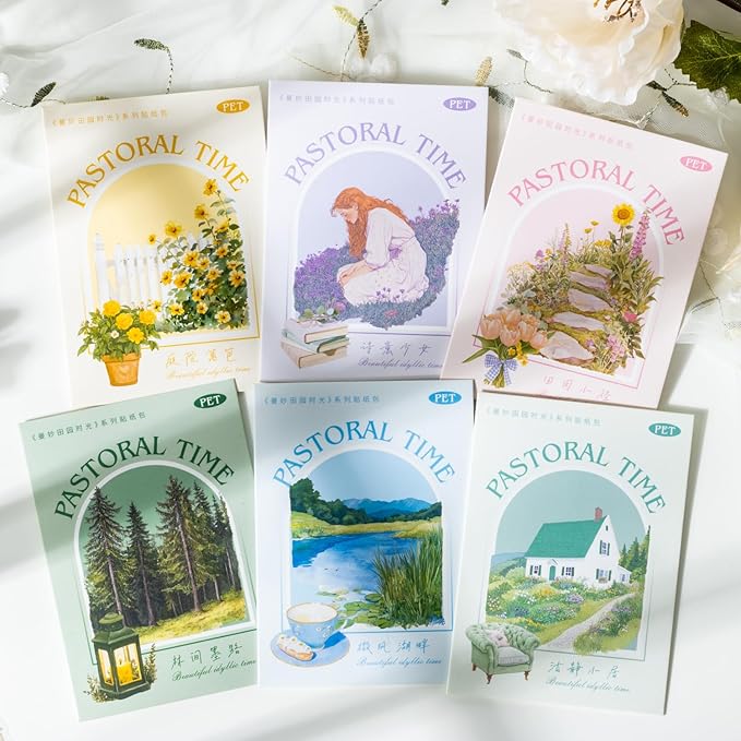 TIAMECH Pastoral Time PET Stickers - 120 Pcs Rural Residence Fence Lake Design, Waterproof Sticker for Journaling & Scrapbooking, Junk Journal Supplies, Ephemera & DIY Crafts
