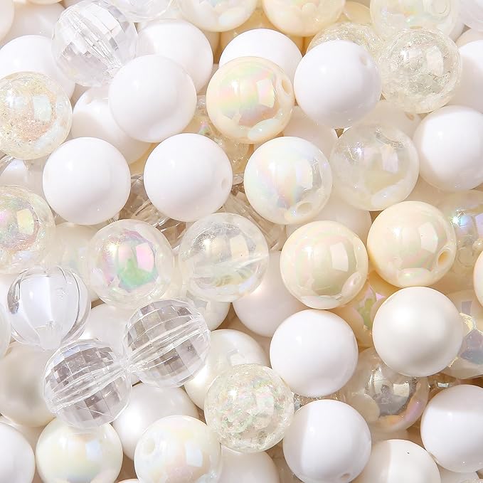 16mm Acrylic Bead 100pcs White Focal Spacer Bead Chunk Bubblegum Beads for DIY Crafting Necklace Bracelet Jewelry Making Keychain (White)