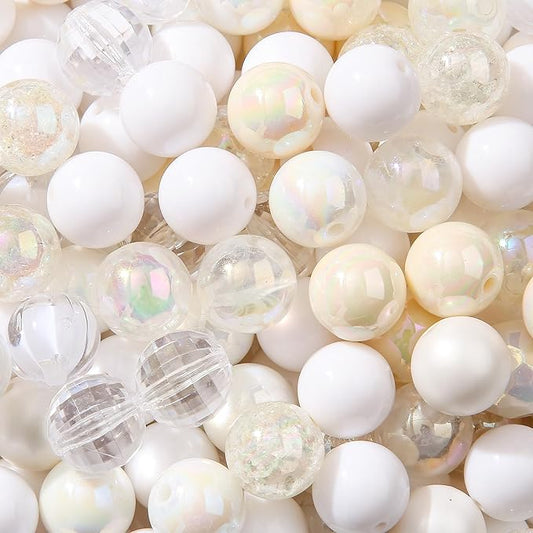16mm Acrylic Bead 100pcs White Focal Spacer Bead Chunk Bubblegum Beads for DIY Crafting Necklace Bracelet Jewelry Making Keychain (White)