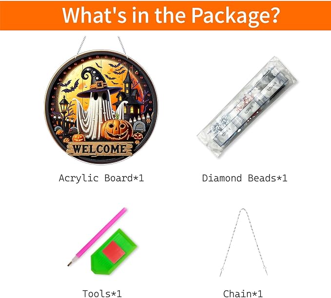 VODAPYC Halloween Diamond Art Hanging Kit for Adults, DIY Double Sided Special Shaped Diamonds Art Window Pendant Ornament Door Sign for Home Decor(Ghost)