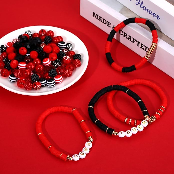 2200PCS+ Game Day Beads Charms for Bracelet Making Polymer Clay Beads Crystal Pearl Letter Gold Spacer Beads Football Charms for Game Day Bracelet Necklace Making DIY Crafts