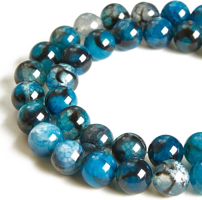 100pcs 8mm blue dragon vein agate beads natural gemstone beads round loose beads for jewelry making