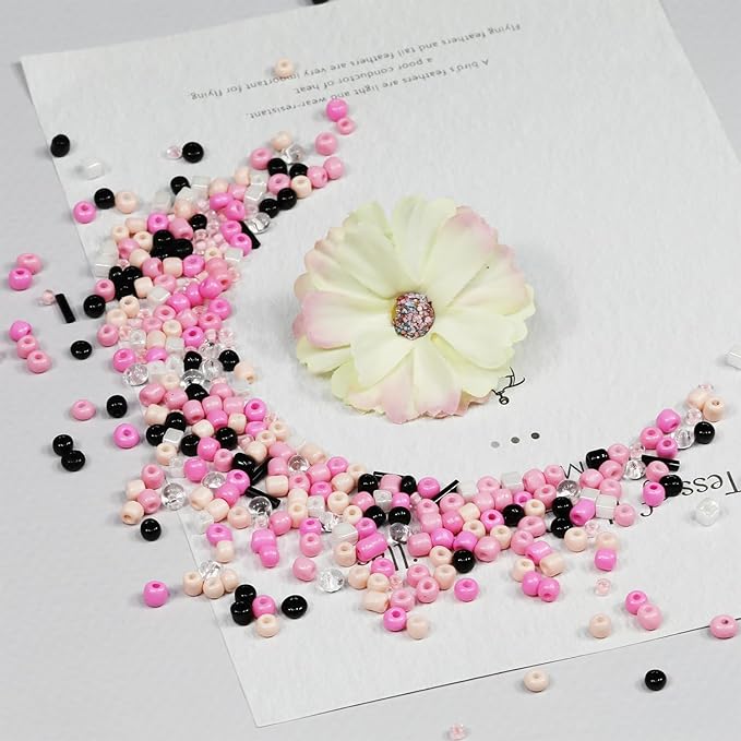 Bulk 4mm Pink & Black Seed Beads for Jewelry Making 110 Grams About 1600pcs,6/0 Glass Craft for Making Earrings, Bracelets, Pendants, Waist Jewelry, DIY Handmade Seed Beads(Pink & Black Mix)