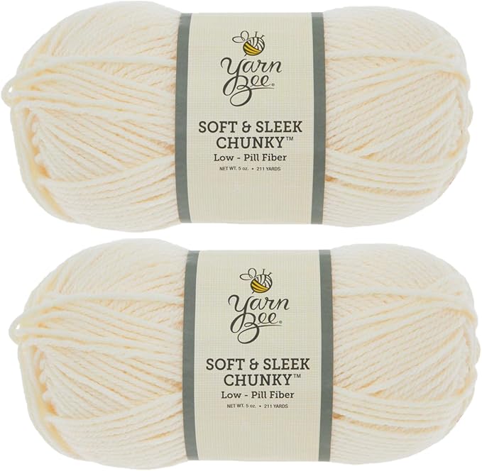 Yarn Bee Soft & Sleek Chunky - 5-Bulky - 100% Low Pill Acrylic, Yarn for Crocheting & Knitting Blankets, Hats, Sweaters, and More, Set of 2, 101 Ivory