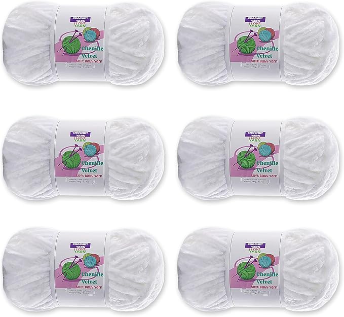 6 Skeins Velvet Chunky Yarn, Chenille for Crocheting and Hand Knitting, Blanket for Making Scarves and Knitting Projects - Amigurumi Crochet Yarns (6×3.5oz, 6×87.5yds)