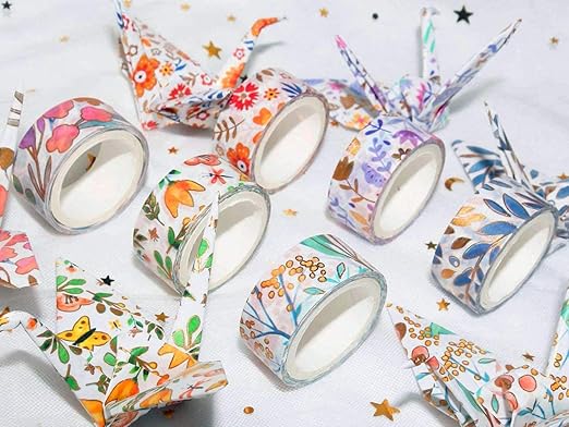 YUBX 18 Rolls Floral Gold Washi Tape Set VSCO Foil Masking Decorative for Arts, DIY Crafts, Journal Supplies, Planners, Scrapbook, Card/Gift Wrapping 8/15mm Wide (Flowers)