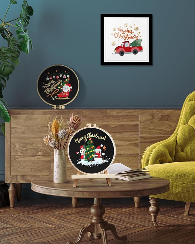 TINDTOP Christmas Embroidery Kit for Adult Beginners, 3 Sets Embroidery Stitch Practice kit Include Embroidery Cloth Hoops Threads for Craft Lover Hand Stitch