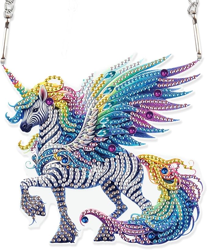 AiYuanzsh Unicorn Horse Diamond Painting Hanging Kit, 5D Special Shaped Rhinestones Acrylic Suncatcher DIY Diamond Art Kit for Adults, Rainbow Wings Ornament for Wall, Window, or Garden Decor