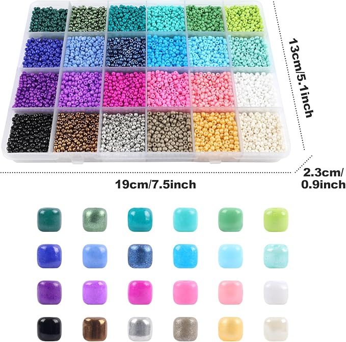 Miss Rabbit 13000pcs 3mm Glass Seed Beads 24 Colors Small Craft Beads Small Beads for DIY Bracelet Necklace Ring Craft Jewelry Making, with Scissor and Two Clear Bracelet String (540pcs per Color