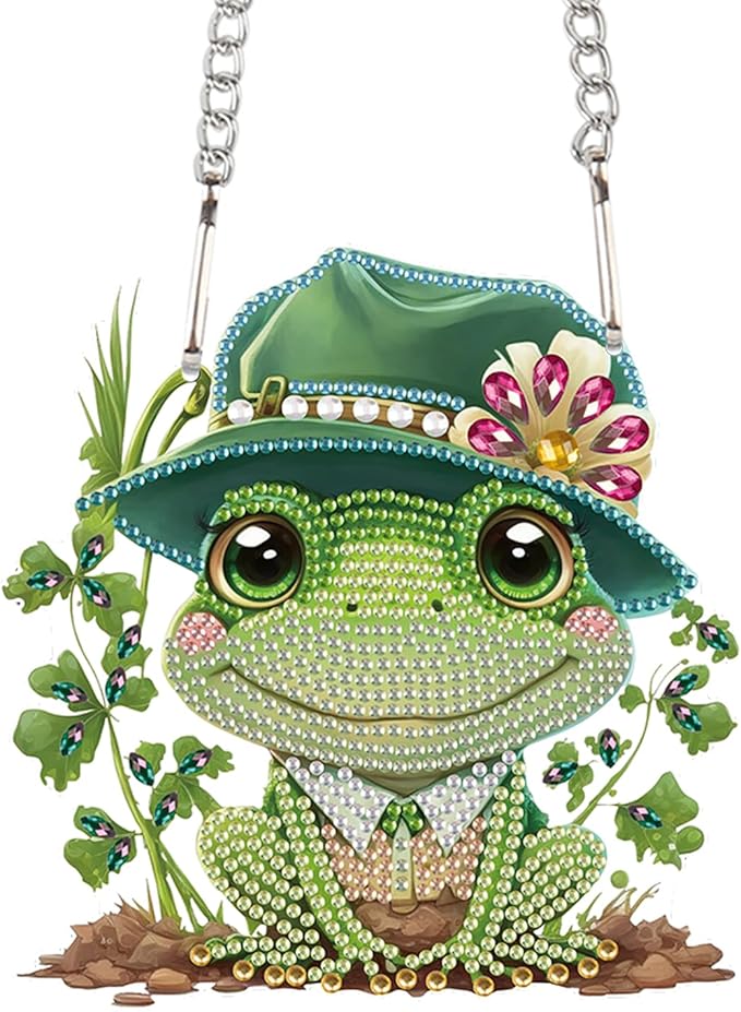 AiYuanzsh Frog Diamond Painting Pendant Kit, 5D DIY Diamond Art Hanging Ornament with Chain, Paint by Number Acrylic Wall Decor, Craft Gift for Adults
