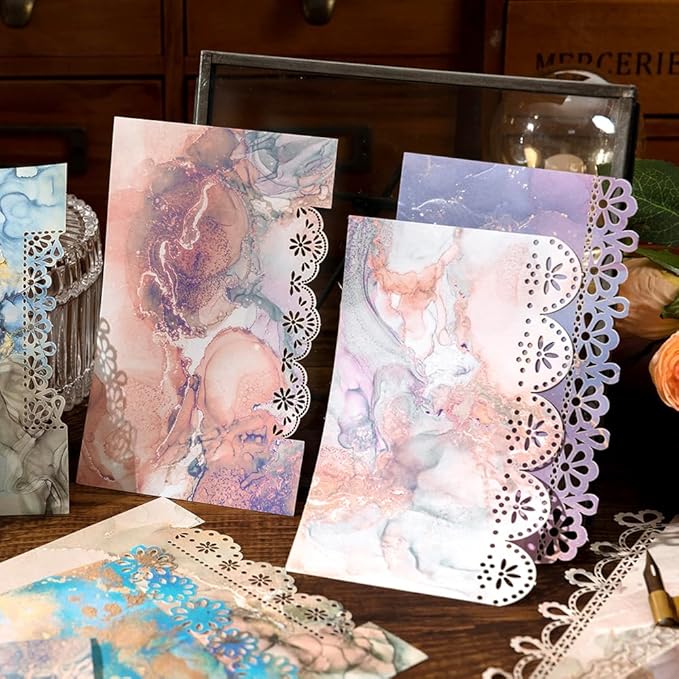 120 Sheets Lace Edged Vintage Scrapbook Paper, 6 Pack Decorative Scrap Book Paper for Junk Journaling Supplies, Scrapbooking, Collage, Stationery Letter Writing