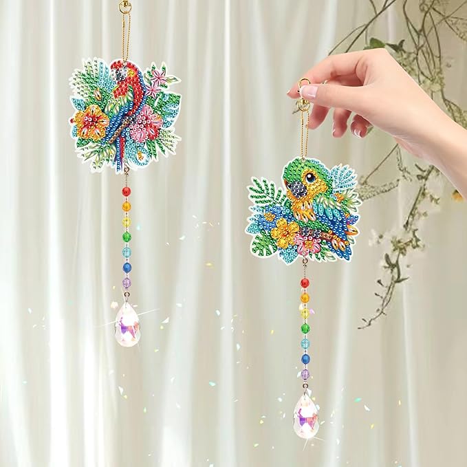TDFERAN Diamond Pinting During Parrot Diamant Art Hanging Sign Onament Pendants Wind Chimes Wall Hanging in Living Room Dorridor Diamond Sunshine Catcher for Wall Home Decor