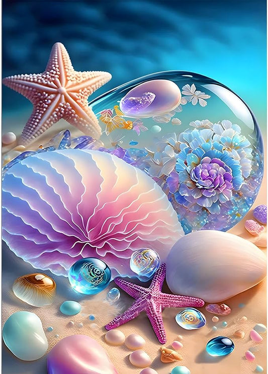 SENQAO Beach Diamond Painting Kits for Adults, Round Full Drill Sea Shells Starfish Diamond Art Kits, DIY 5D Diamond Painting Beach Diamond Art Kits Picture for Home Wall Decor 30x40cm