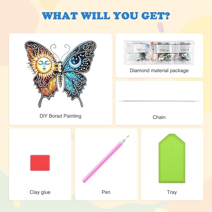 HEIBAGO Diamond Art Hanging Kits for Adults Kids, Hanging Diamond Art Butterfly, 5D Special Shaped Crystal Diamond Painting Kit Sun and Moon, DIY Pattern Window Pendant for Home Wall Decor 8.3x8.3Inch