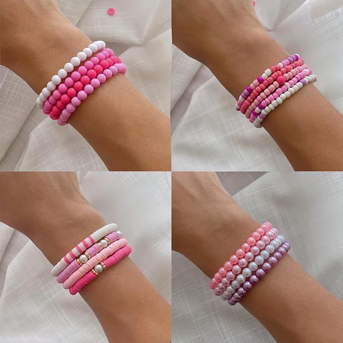 Pink Clay Beads for Bracelets Valentines Day Bracelets Making Kit Seed Beads Pearl Acrylic Glass Plastic Bead Friendship Bracelets Bead for Jewelry Making