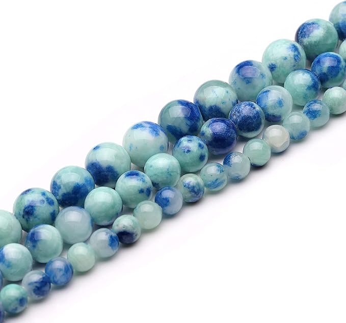 youngbling natural jade beads for jewelry making,10mm blue point jade polished round smooth stone,genuine real stone beads for bracelet necklace 15 inch