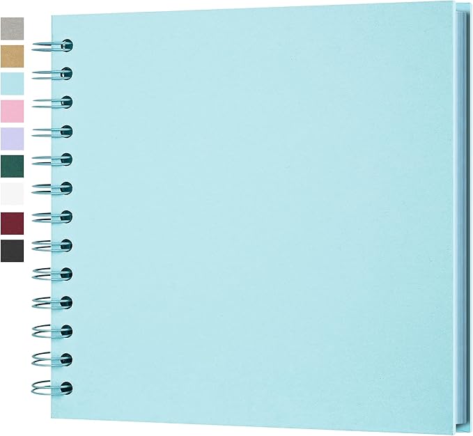 Yopih 7 x 7 Inch DIY Scrapbook Photo Album Hardcover Kraft Blank Page Acid-Free 40 Pages (20 Sheets) Memory Book for Wedding Anniversaries Family Baby Memories Small Scrapbooking Projects, Blue