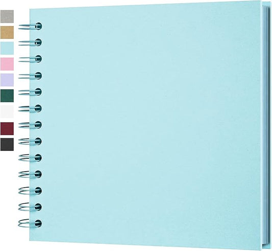 Yopih 7 x 7 Inch DIY Scrapbook Photo Album Hardcover Kraft Blank Page Acid-Free 40 Pages (20 Sheets) Memory Book for Wedding Anniversaries Family Baby Memories Small Scrapbooking Projects, Blue