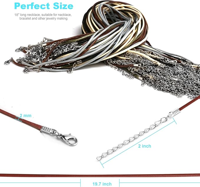 100 Pcs Leather Necklace Cord with Clasps, Rope Necklace String, 5 Colors Necklace Cords for Pendants, 19.7" Premium Necklace Chains for Jewelry Making Supplies, 2mm Waxed Necklace Bracelet Cord DHOOZ