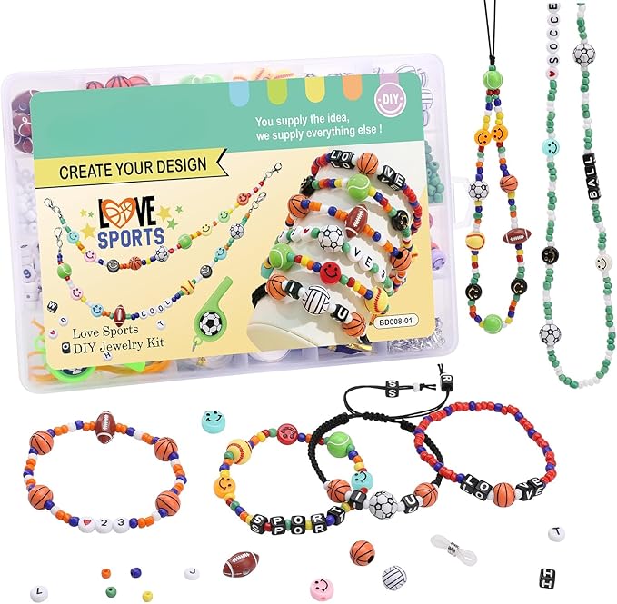 ZenQuirk Bracelet Making Kit with Pony Beads, Letter Bead, Number Beads & Sports Bead (Style A)