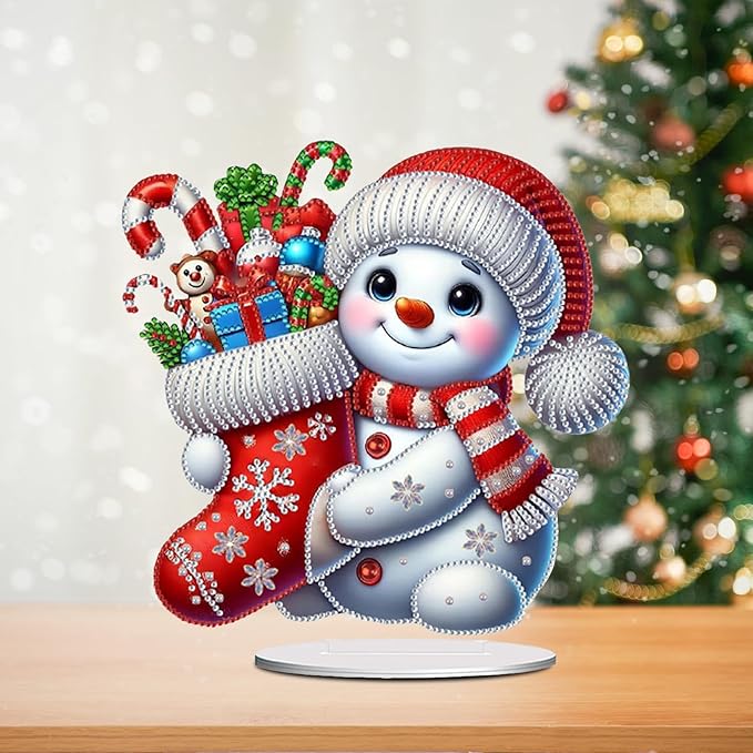 LAKEQUILL Christmas Diamond Painting Kits, Tabletop Ornament, Stand Up Diamond Art Desktop Kits for Home Office Decor, New Year Gift - Snowman (Red)
