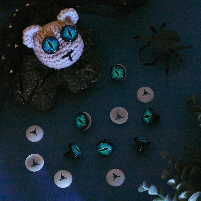 PH PandaHall 20 Sets 22mm Glow in The Dark Safety Eyes, Halloween Luminous Blue Eye Cabochons Plastic Safety Craft Eye Dragon Crochet Eyes with Washers for Crochet Stuffed Animal Teddy Bear Decor