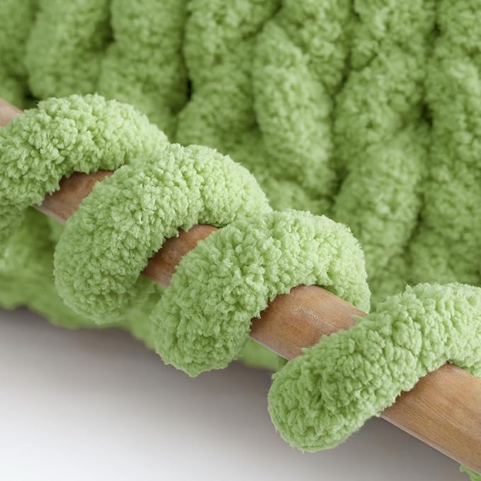 Mellobello Jumbo Chunky Yarn for Hand Knitting - Super Thick Chenille Chunky Yarn for Crocheting - Extra Soft Bulky Fluffy Blanket Big Yarn 8 Jumbo Pack (27yds,8 oz Each Skein) Grass Green
