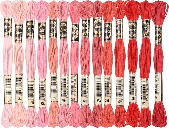 PATIKIL 14 Skeins Embroidery Floss, Polyester Embroidery Threads Bracelets String for Cross-Stitch Hand Embroidery, Multicolored Red Pink