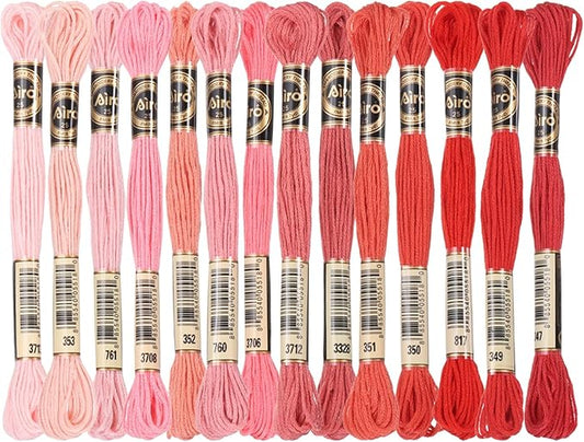 PATIKIL 14 Skeins Embroidery Floss, Polyester Embroidery Threads Bracelets String for Cross-Stitch Hand Embroidery, Multicolored Red Pink