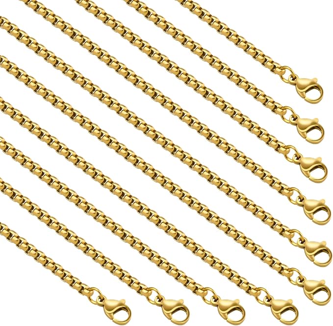 youbeiyee 10pcs square rolo chain necklaces for women and men gold plated stainless steel jewelry chain necklace bulk (20inch)