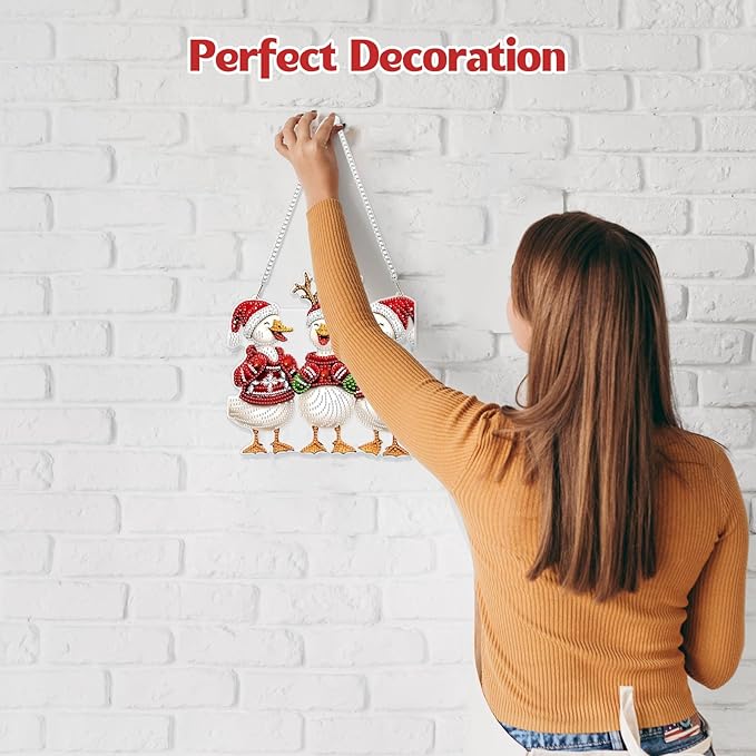 GHHKUD Hanging Diamond Art Christmas Ducks Pendants Kits, DIY Hanging Decoration Double Sided Animals Diamond Pinting Ornaments for Adults Kids Gifts for Home Decor
