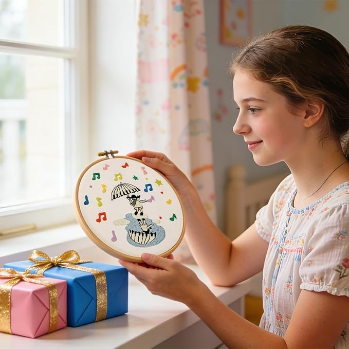 Hand DIY Embroidery Kits for Beginners Adults, Cute Crewel Embroidery Art Kits, Stamped Cross Stitch Kits for Beginners Adults Craft Kits for Women, Entire Set of Embroidery Supplies & Video Tutorial