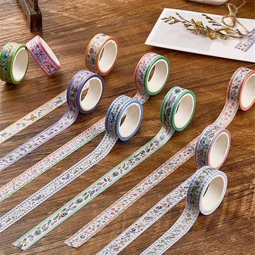 Washi Tape Set 10 Rolls, Embroidery Patterns Decorative Paper Sticker for Planner Scrapbook Journal DIY Arts Craft