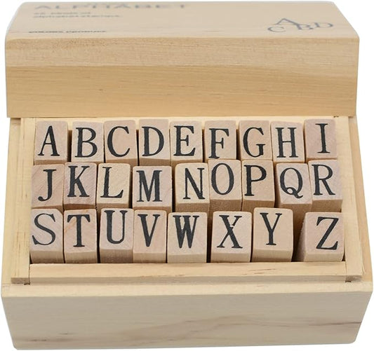 Pack of 26 Pcs Small Wooden Rubber Stamps 0.2 Inch of Letter(C)