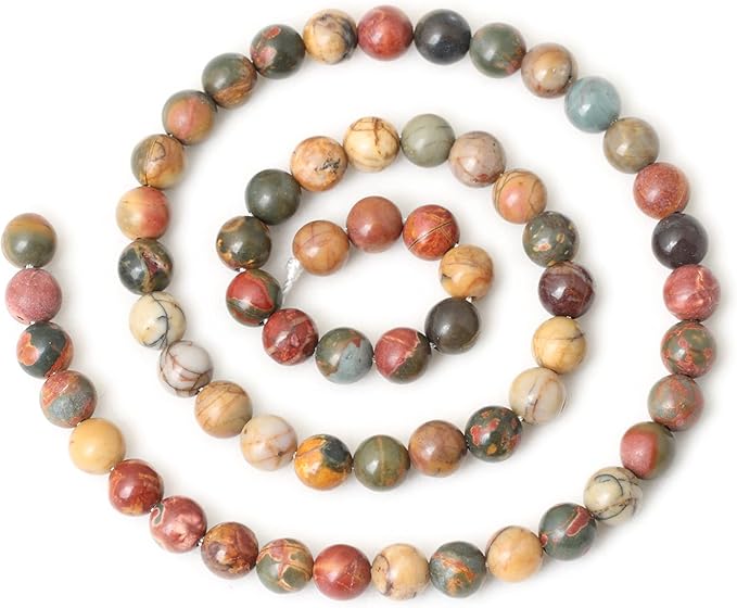 cheavian 60pcs 6mm natural picasso jasper gemstone round loose beads for jewelry making 1 strand 15"