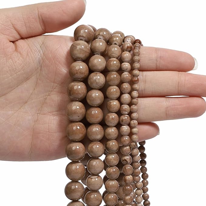 Stone Beads, 45pcs Brown Persian Agate, 8mm Round Loose Beads for Jewelry Making, Bracelets, with Bag, String & Card
