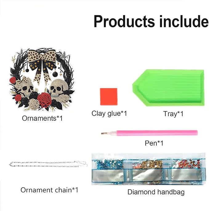 Diamond Art Kit for Adults, Special Shaped Crystal Skull Pendant, Halloween Diamond Painting Suncatcher,DIY Rose Ornament Hanging Art Acrylic Board Wreath, DIY Home Decor, 7.7 Inch