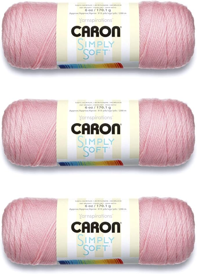 Caron Simply Soft Soft Pink Yarn - 3 Pack of 170g/6oz - Acrylic - 4 Medium (Worsted) - 315 Yards - Knitting/Crochet