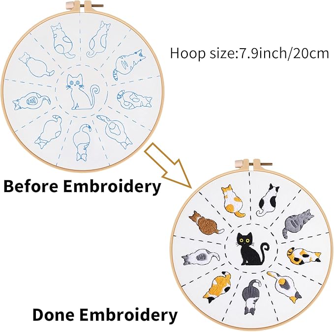 Louise Maelys Cats Beginners Embroidery Kits,Cross Stitch Starter Kit for Adults with Cloth Hoop Needles Instruction and Threads