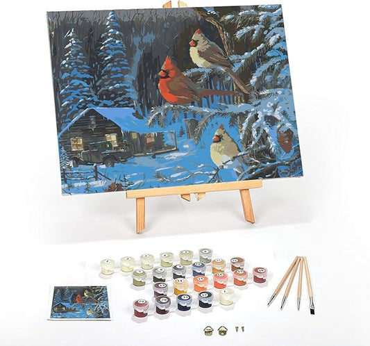 Ledgebay DIY Paint by Numbers Kit for Adults Framed Canvas Beginner to Advanced Paint by Numbers Kit Kits Include Acrylic Paint Set Brushes Tabletop Easel (Cabin Fever 16"x20" Framed)