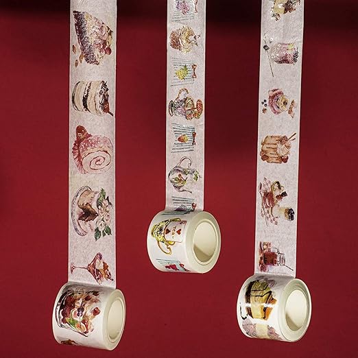 Navy Peony Sweet Dessert Wide Washi Tape Set (3pcs) | Cute Food Themed Japanese Decorations | for Crafts and Planners