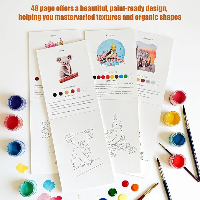 Watercolor Workbook, 100% Cotton Watercolor Paper Pad Set – 4 Pack (52 Sheets), 5.4" x 7.4" Cold Press 140lb / 300gsm Glue Bound Art Paper for Adults, Beginners & Daily Practice
