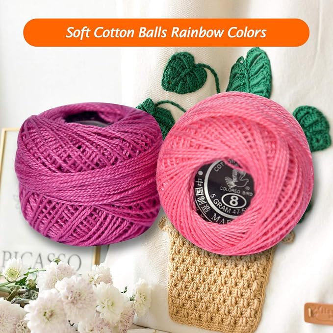 colored bird Crochet Thread 10 Balls Cardinal Size 8 for Crochet Hardanger Cross Stitch Needlepoint Hand Embroidery (Pink Series)